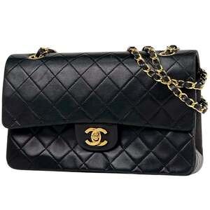 Chanel Matelassé Double Flap Chain Shoulder Bag, Coco Mark, Leather, Black, A...